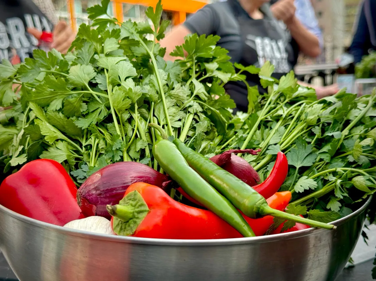 Fresh peppers, beans and herbs