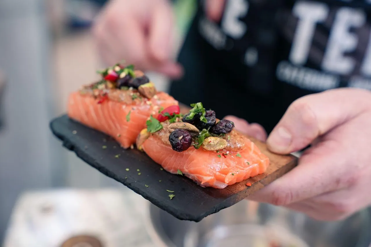 Salmon portion on a slate plate