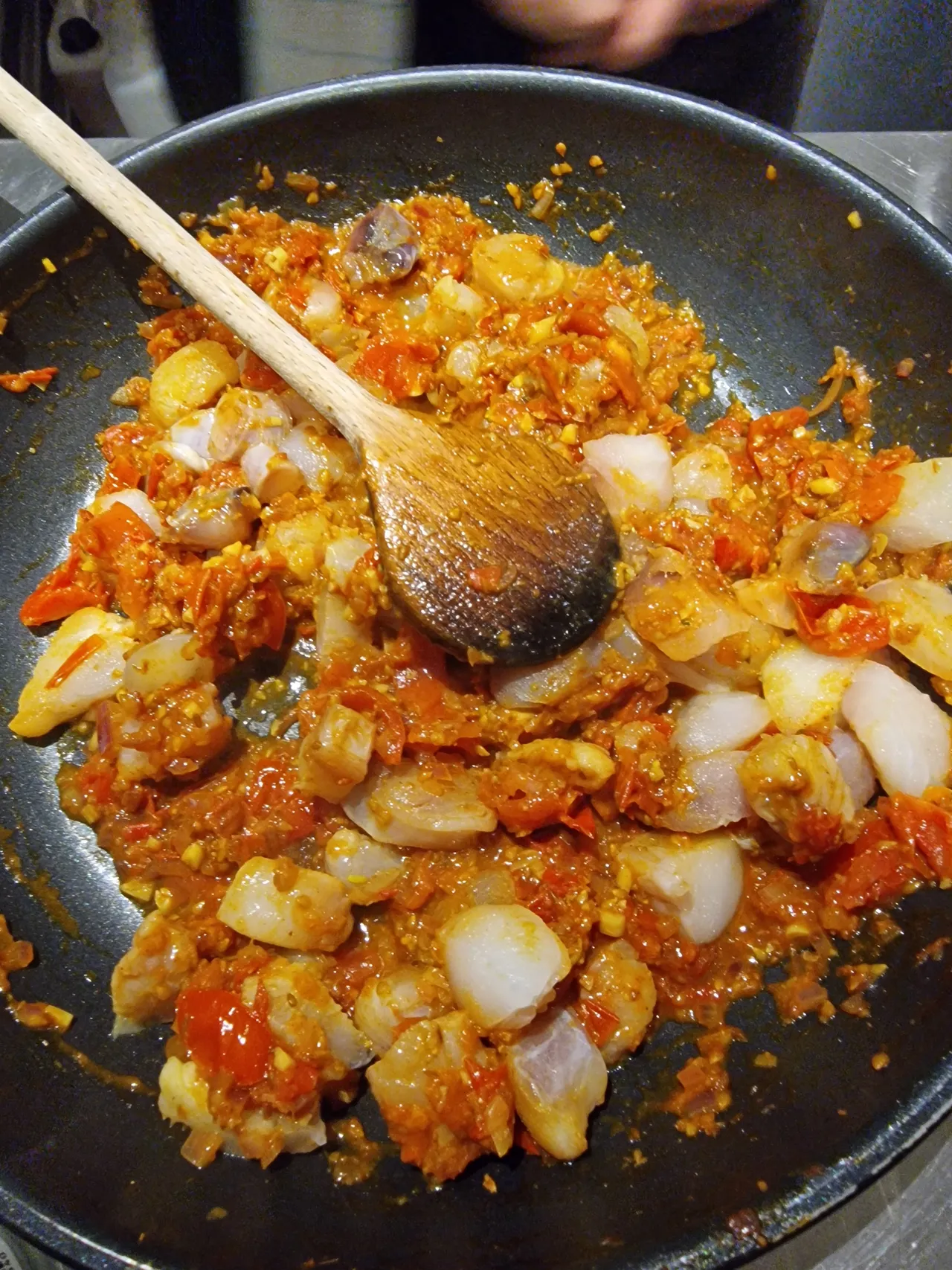 Monkfish stew with vegetables in a pan