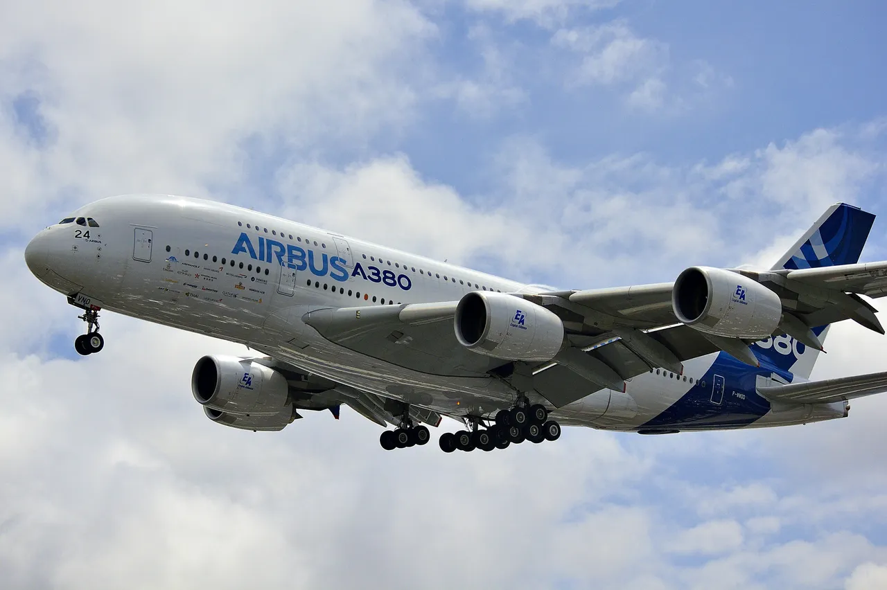 Airplane type Airbus A380 in the air