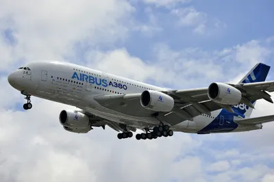 Airplane type Airbus A380 in the air