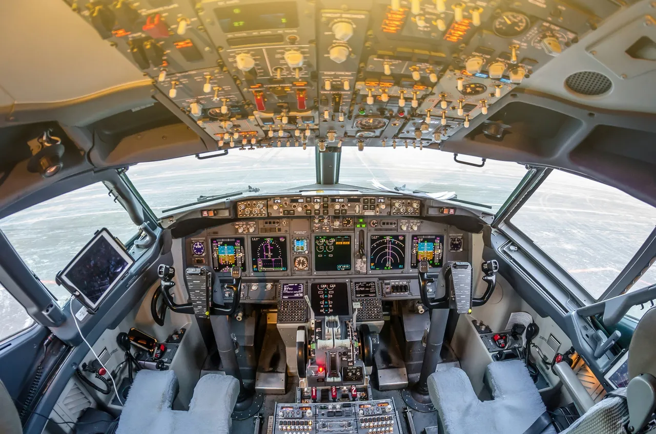 Cockpit of an Airbus A380 airplane