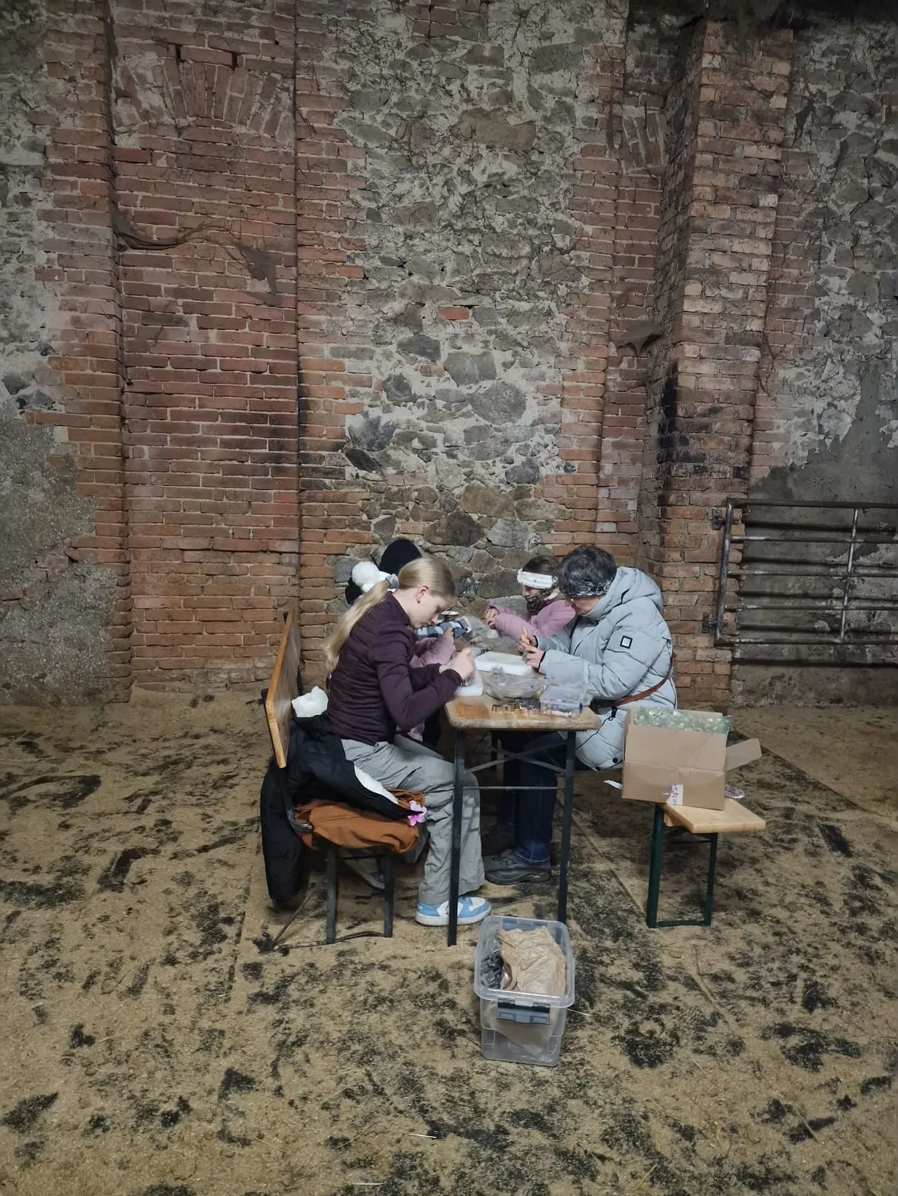 A group of people working with alpaca wool