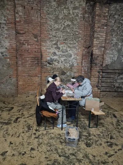 A group of people working with alpaca wool