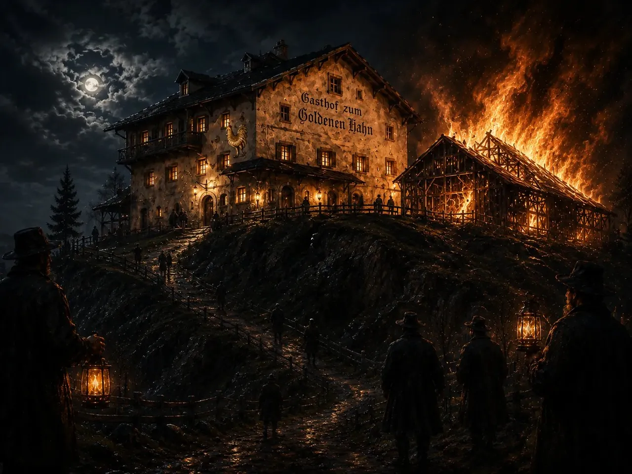 A hotel in flames