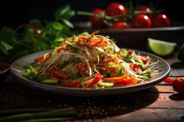 Asian noodle salad with fresh herbs and lime