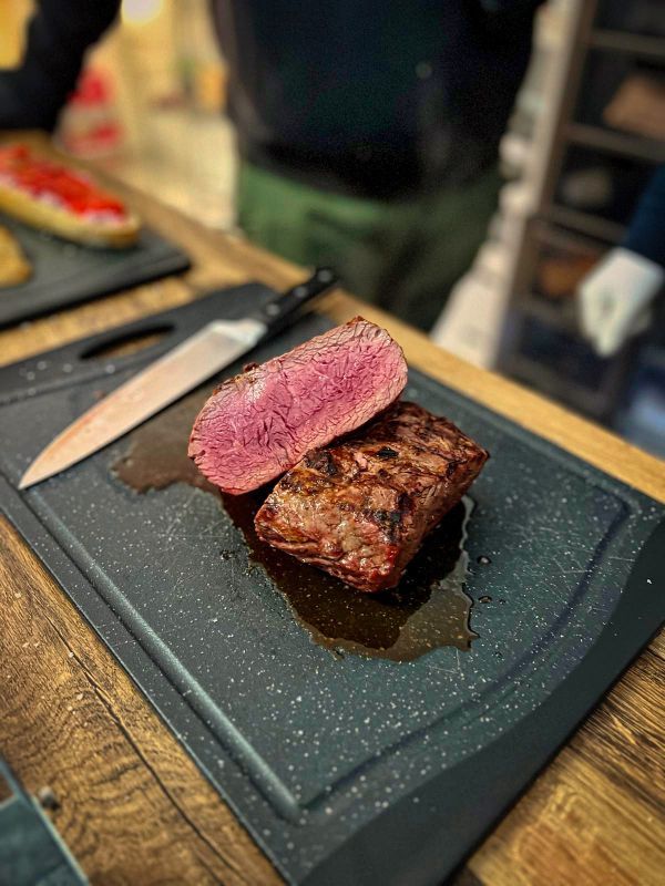 A piece of meat that was just cut