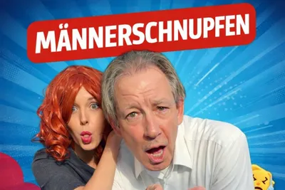 Männerschnupfen, Frau lacht, Mann leidet. - Image 10000