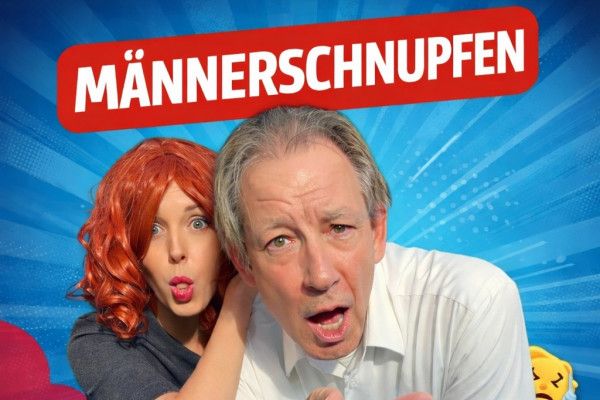 Männerschnupfen, Frau lacht, Mann leidet. - Image 10000