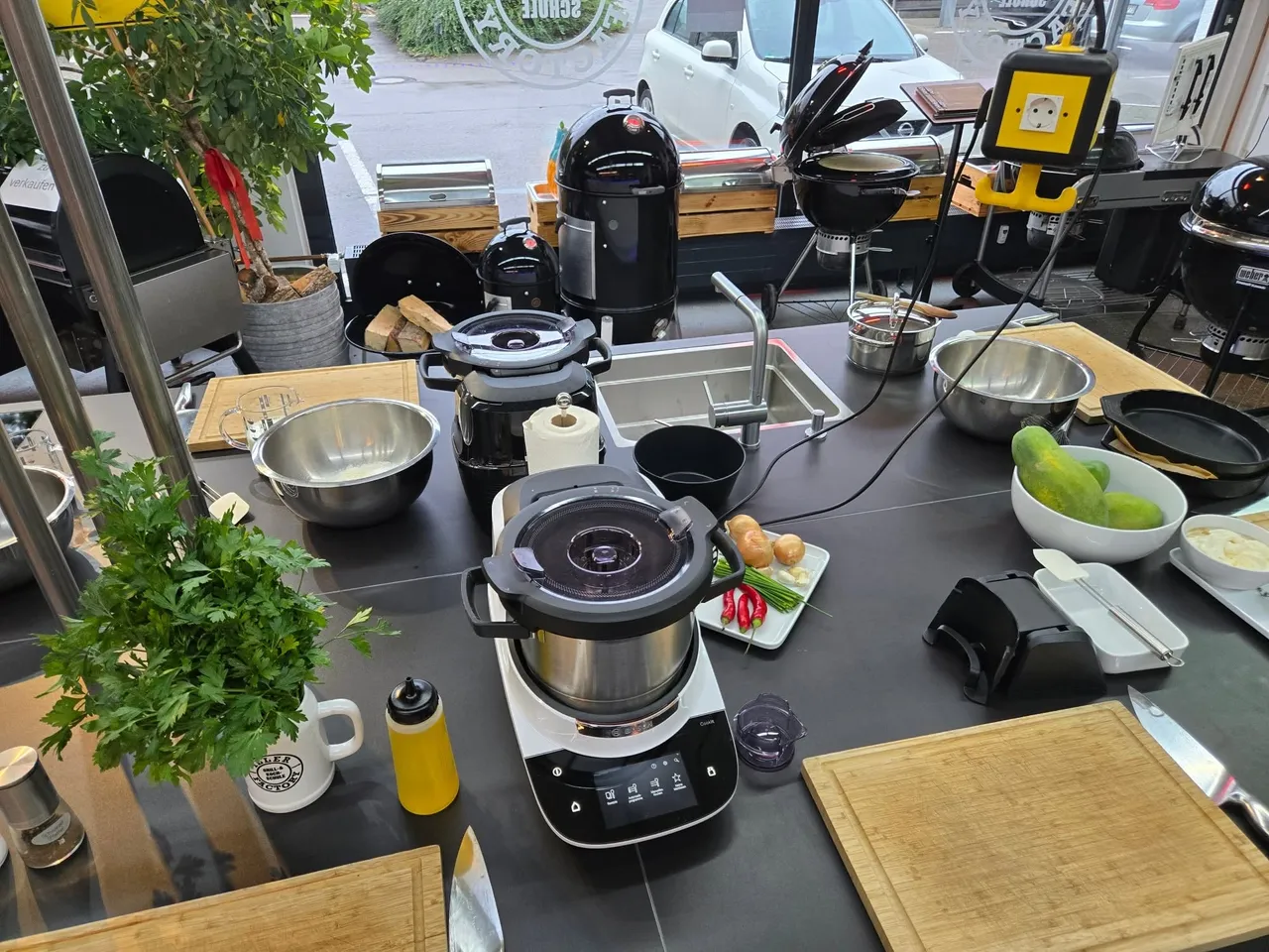 a cooking machine and ingredients on a table