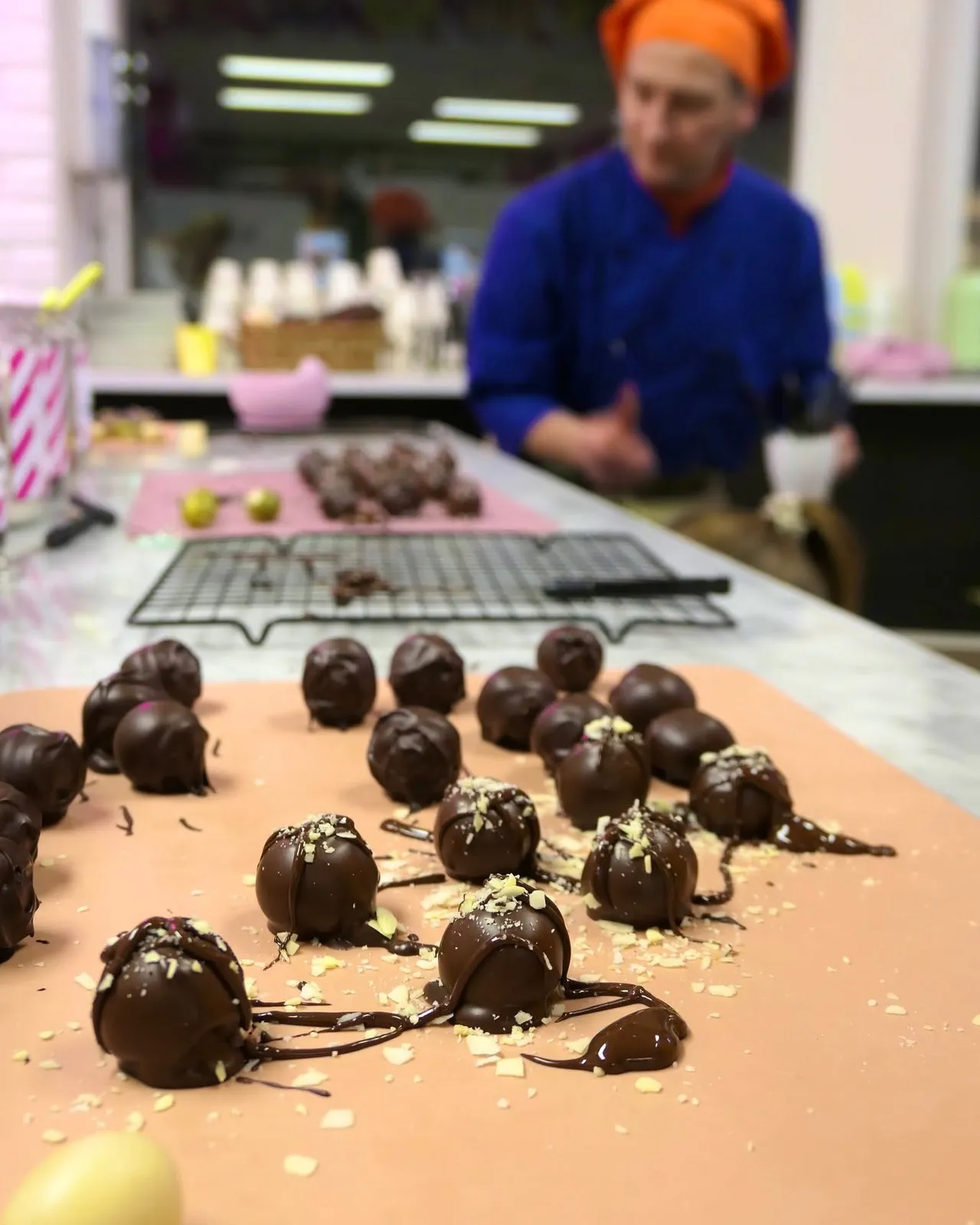 Chocolate coated sweets on a table