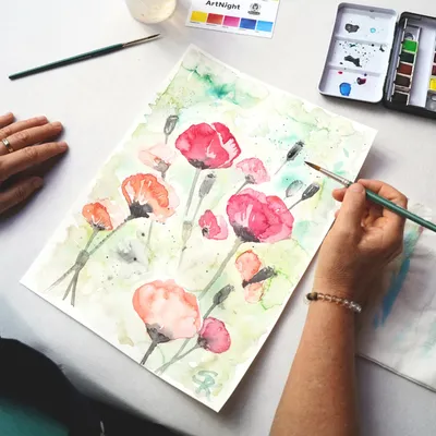 Aquarell: Blüten und Blätter - N8Stallung