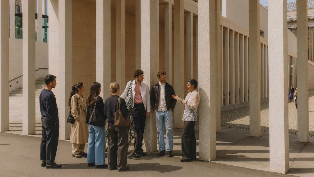 A group of people on a guided city tour