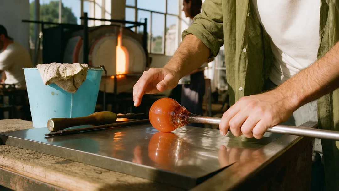 A person at a glassblowing workshop