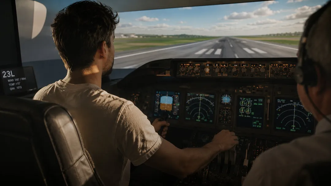 A person starting an airplane