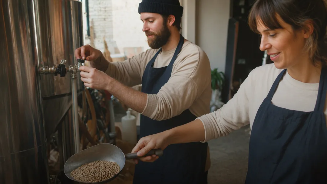 A person during a beer brewing course