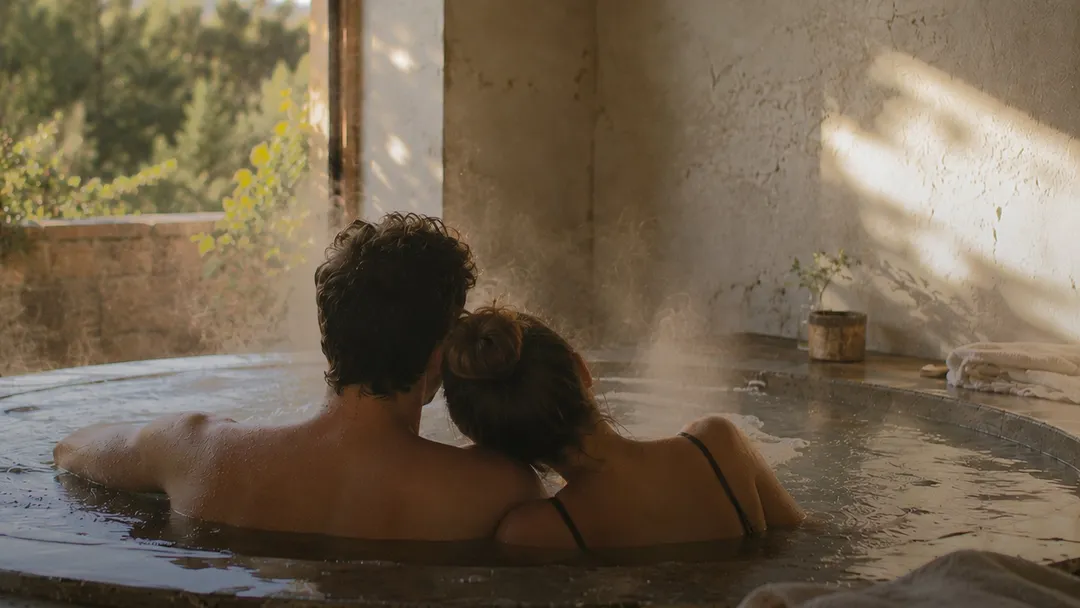 A couple in a hot tub
