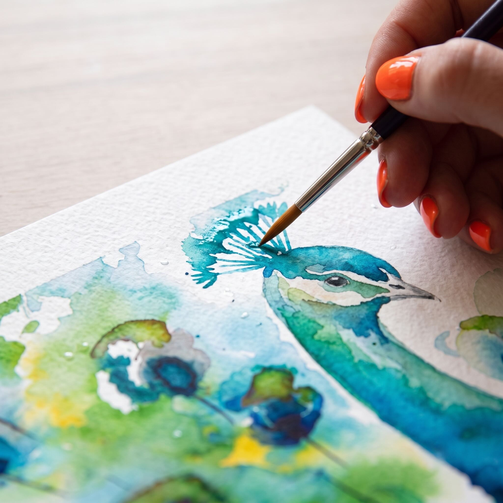 Aquarell: Federzauber - Stubenareal