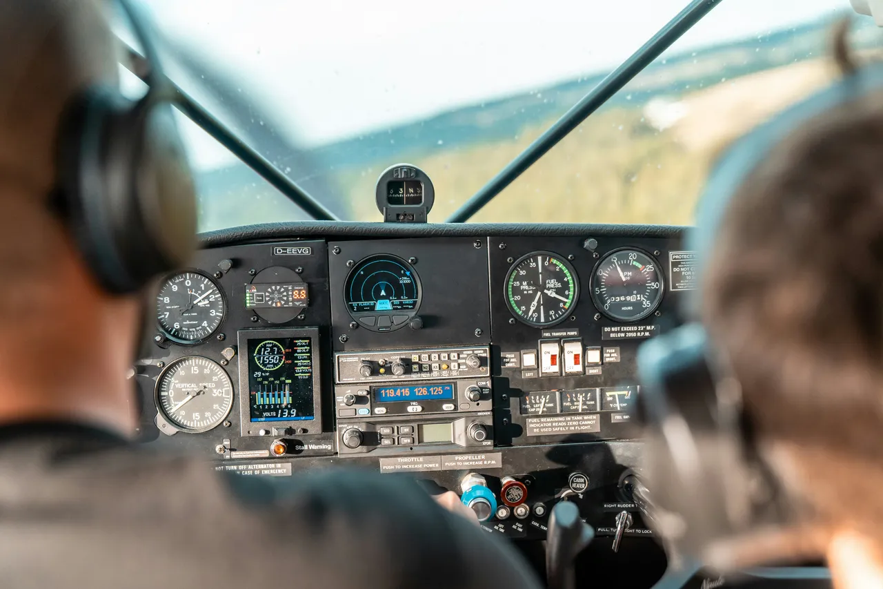 Two people inside a cockpit
