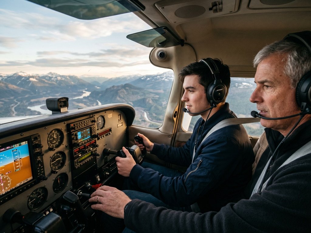 Student and instructor seated in a cockpit
