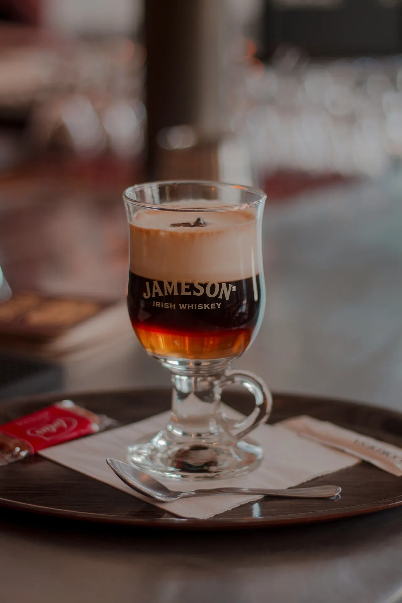 A glas with Irish Coffee.