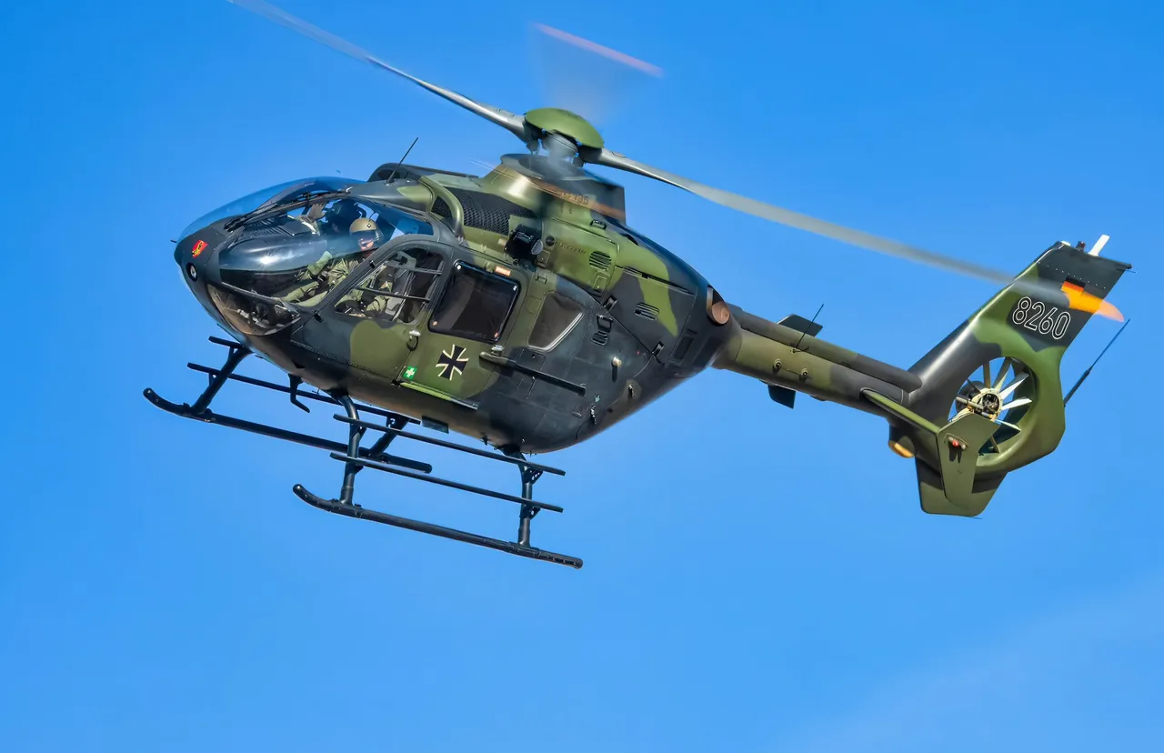 A military helicopter in the air