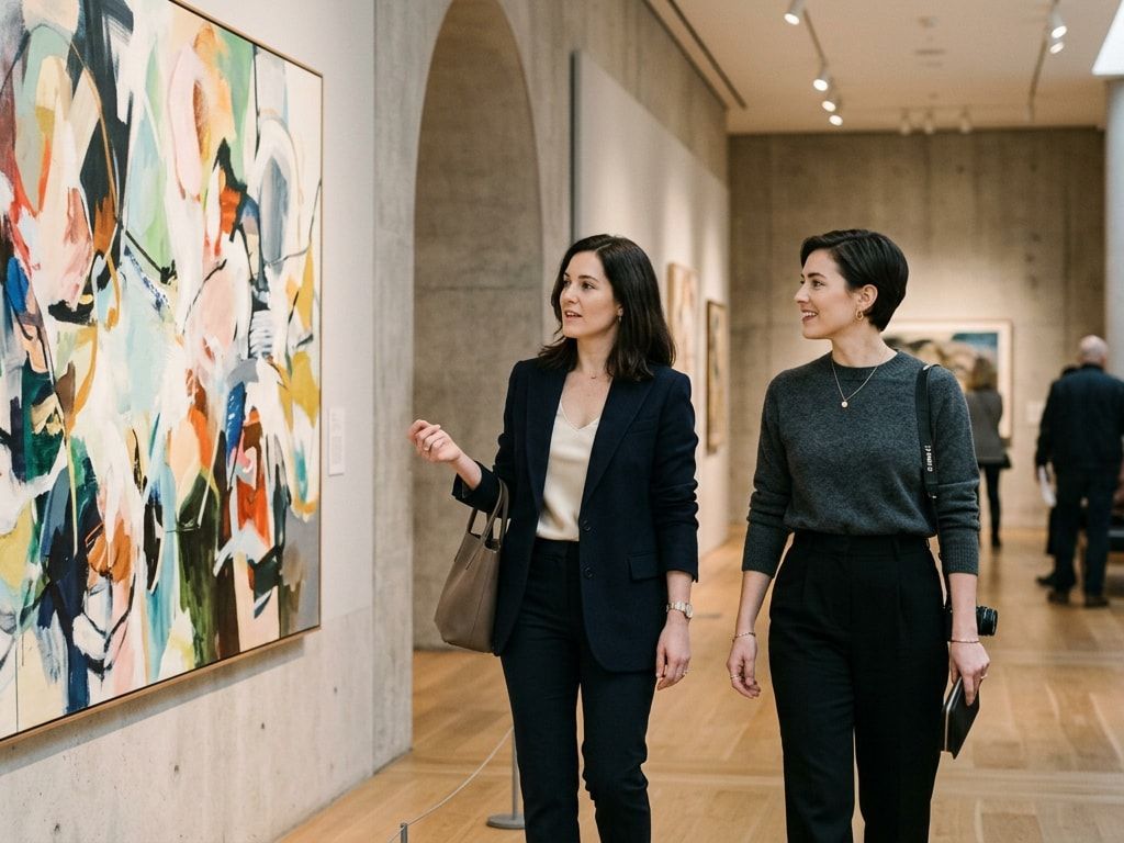 Two women in a gallery