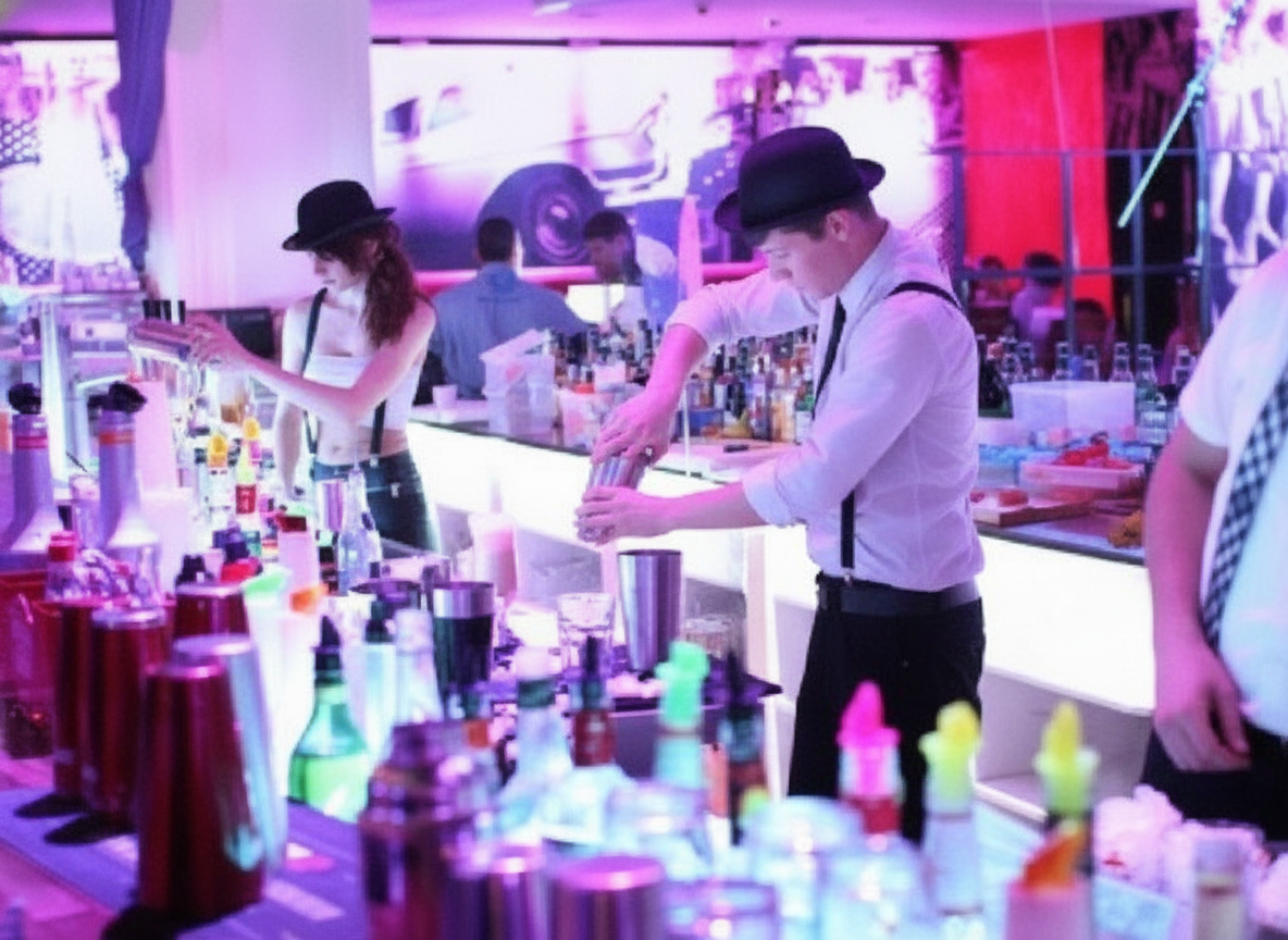 People working at a cocktail bar