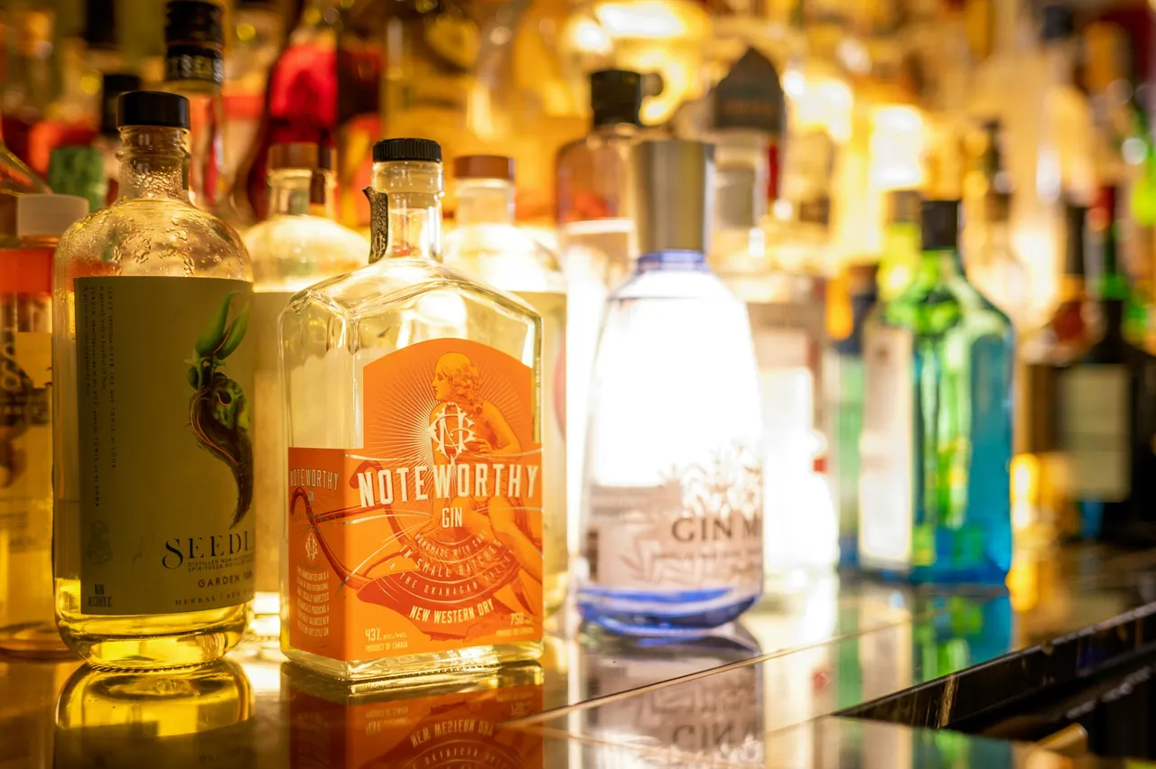 A variety of gins at a bar