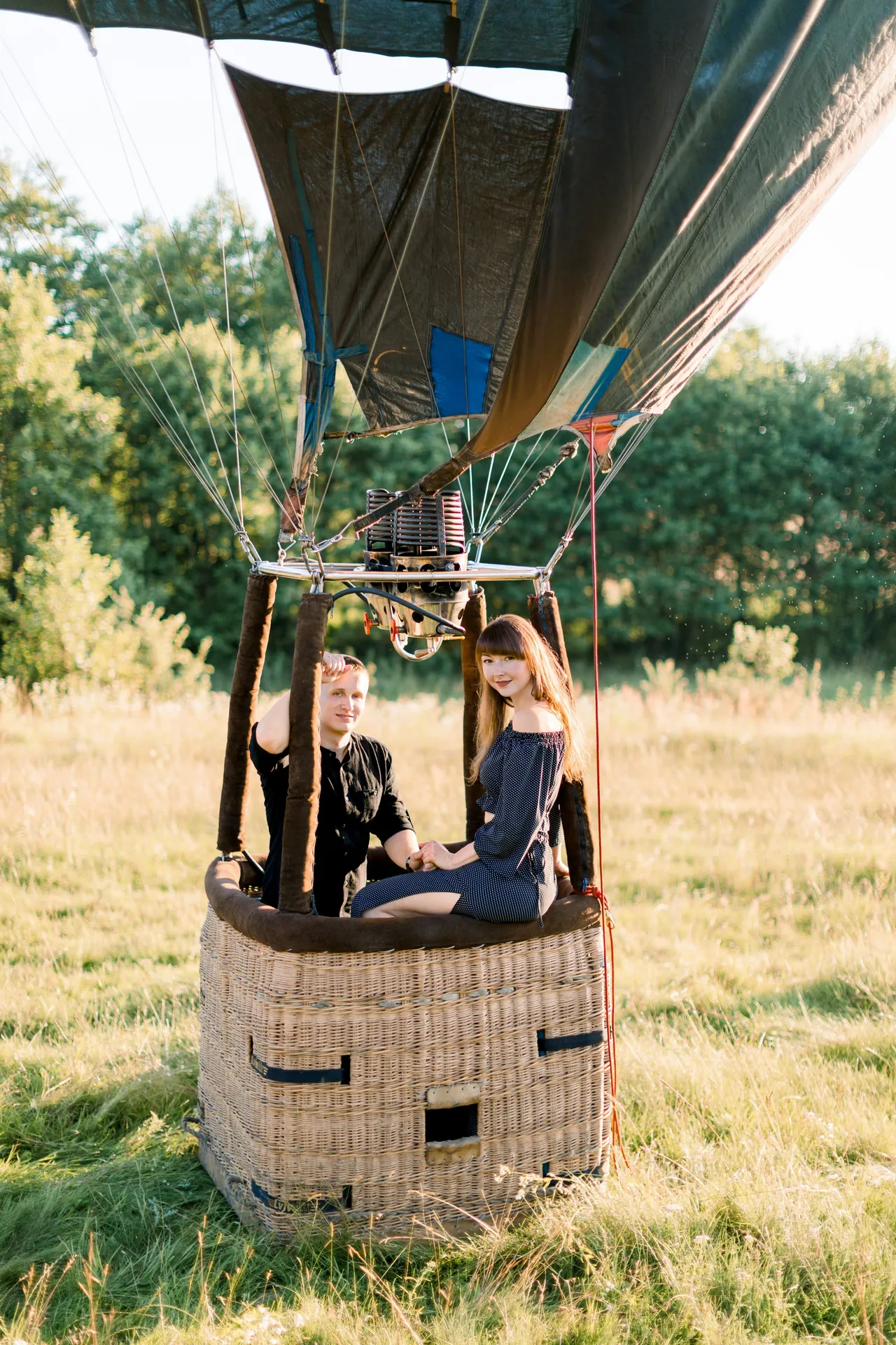 Two people in a hot air balloon