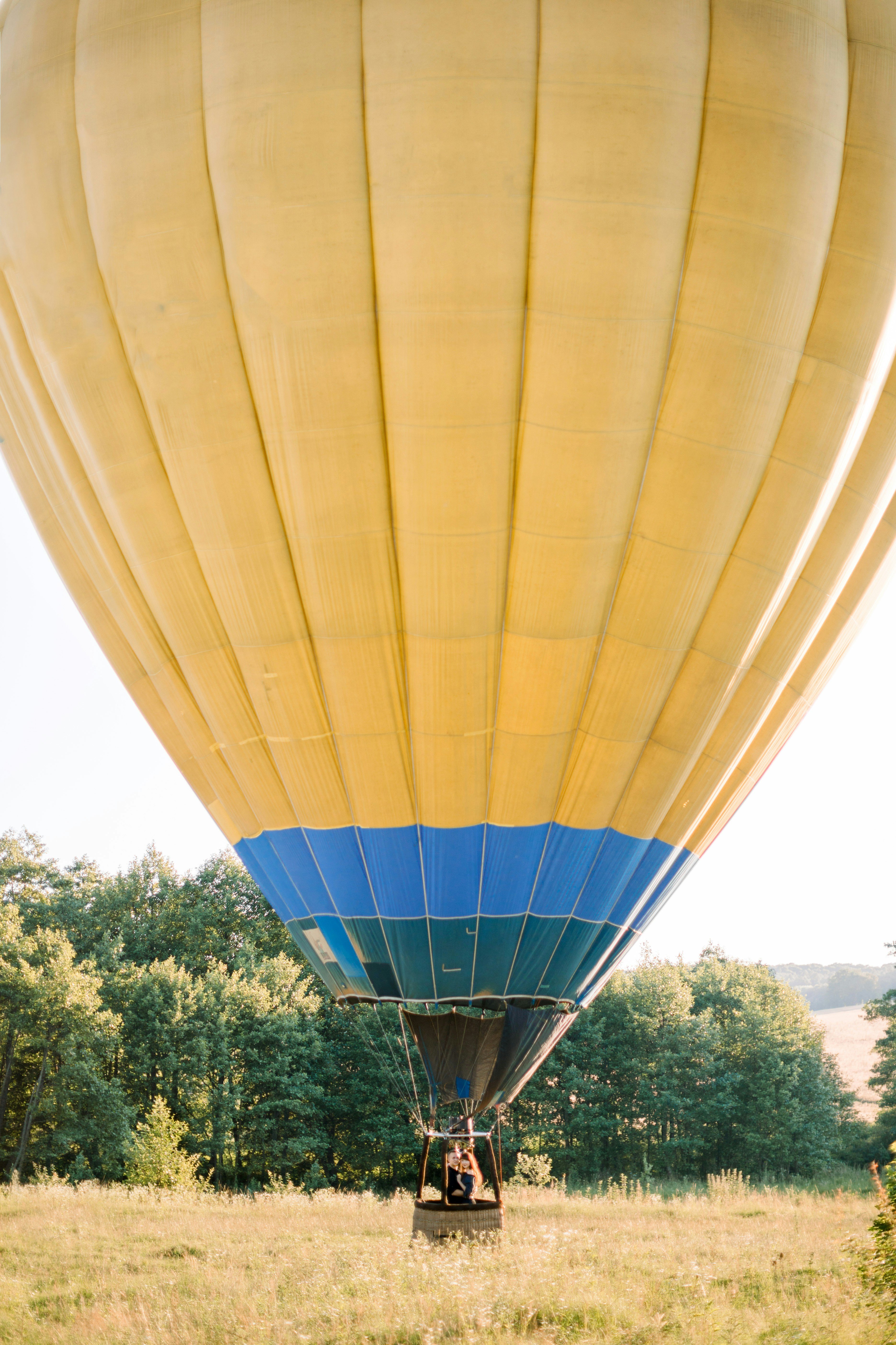 Hot air balloon with two people inside