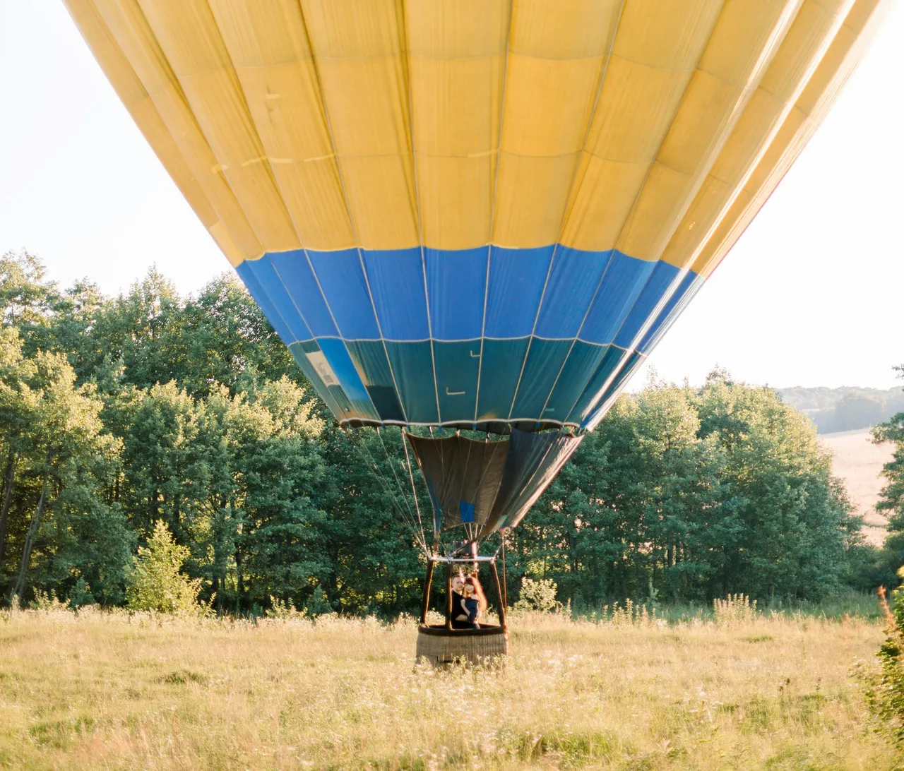Hot air balloon with two people inside