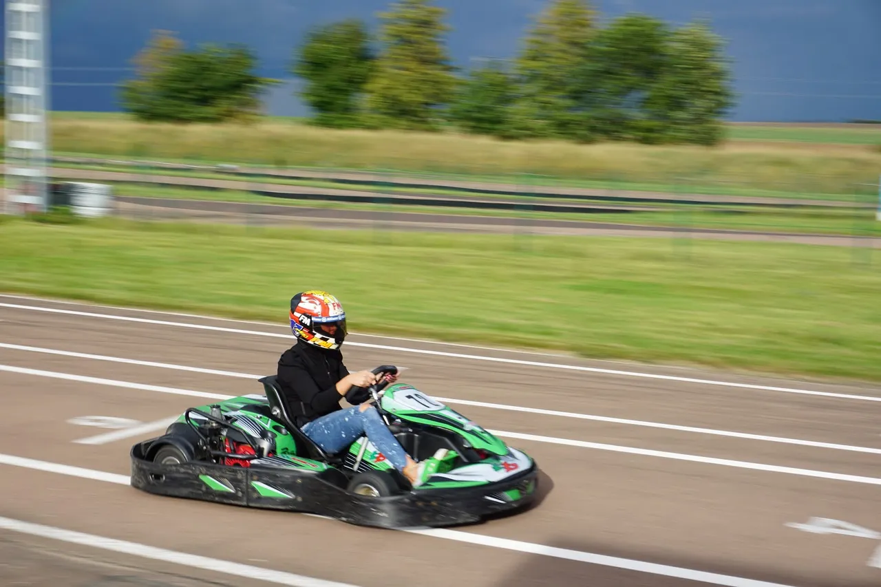 One person karting on a sunny day