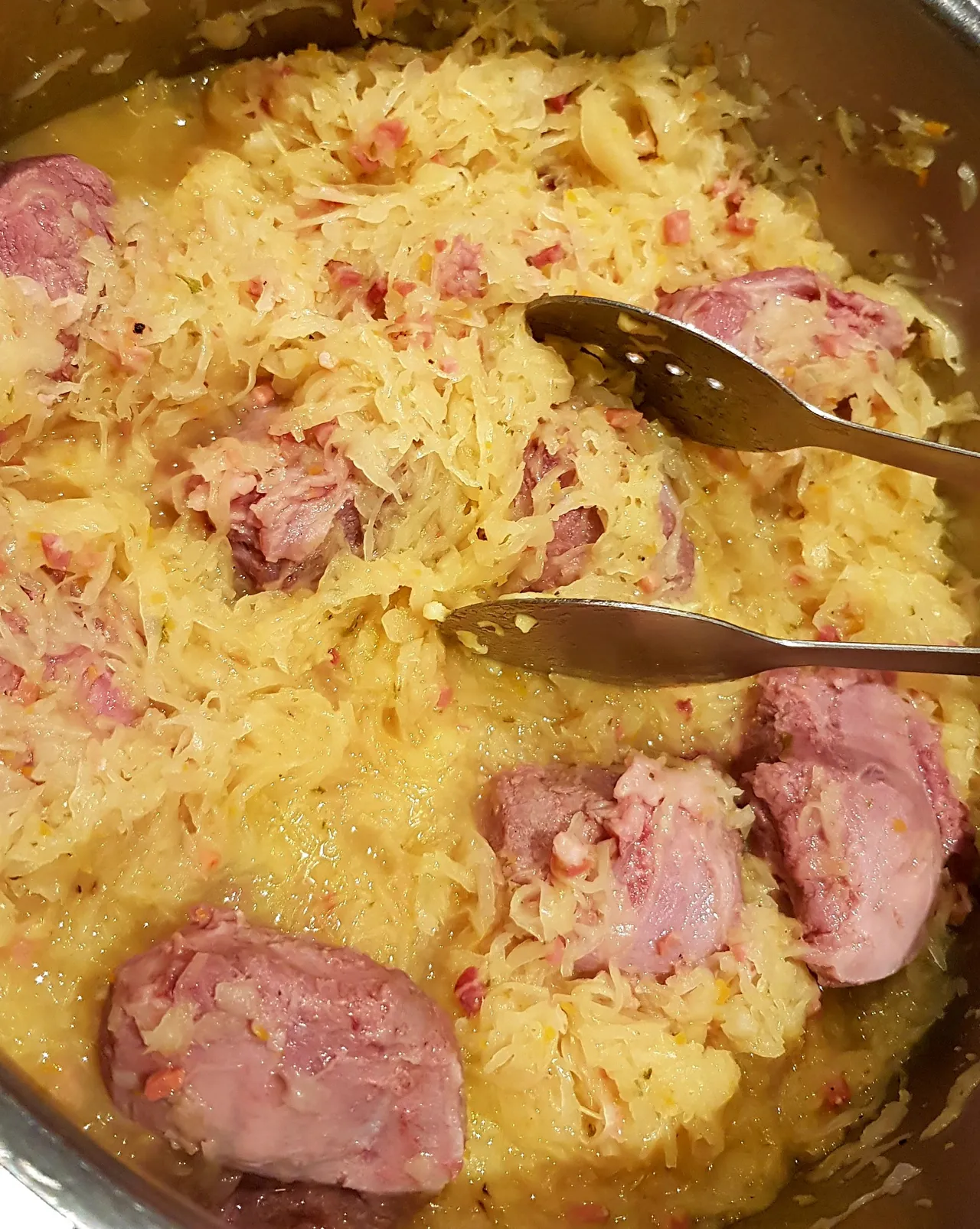Sauerkraut dish with sausage slices