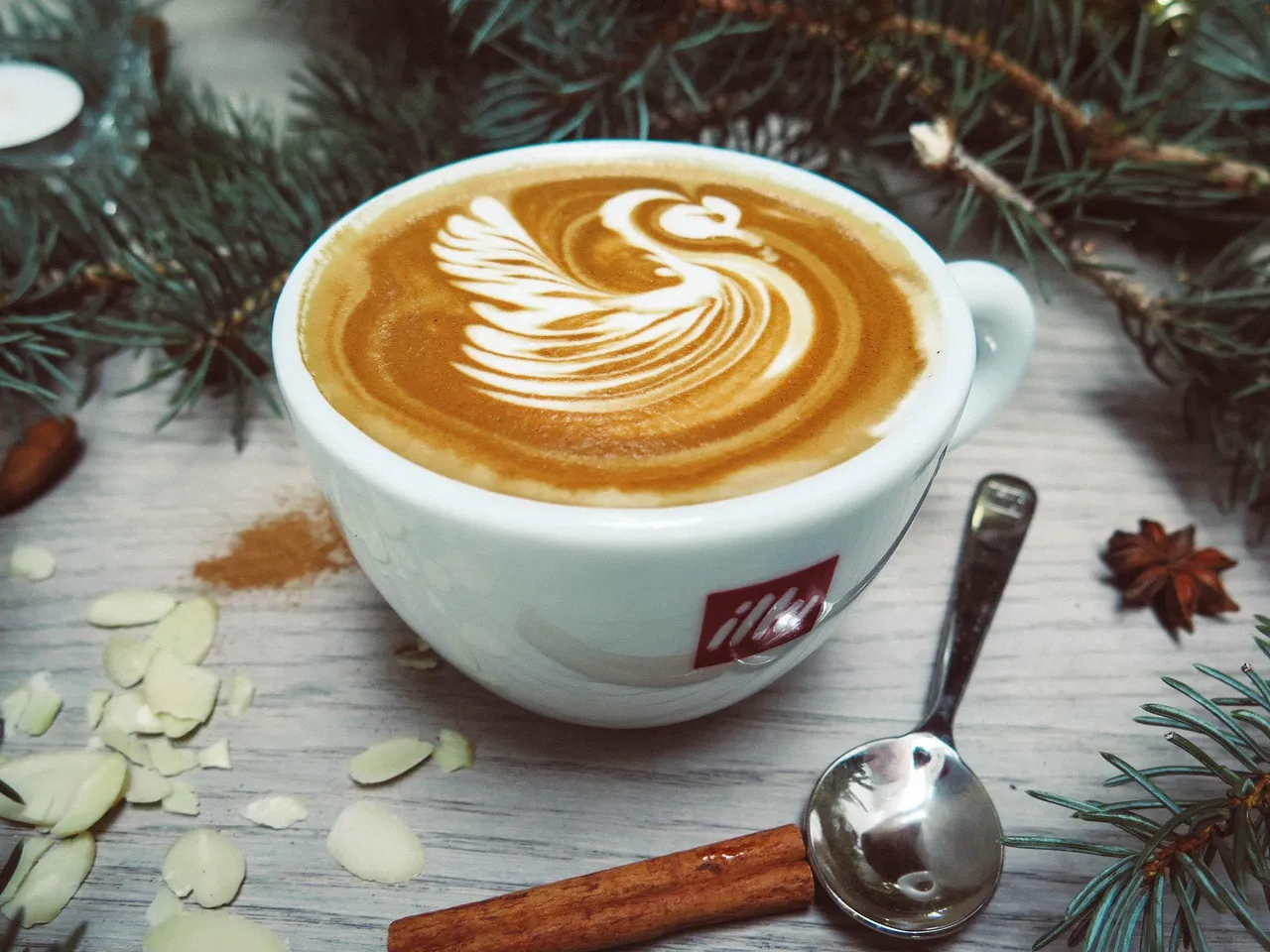 A cappuccino with a swan pattern