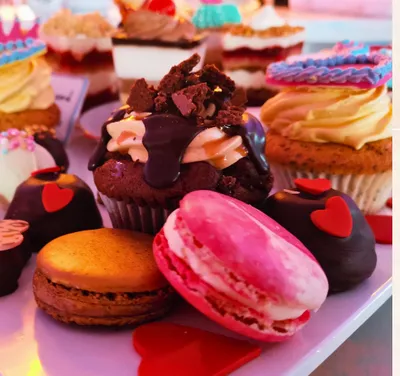Macarons and cupcakes on a plate