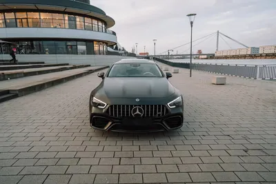 Front view of a matte black Mercedes-AMG GT 63