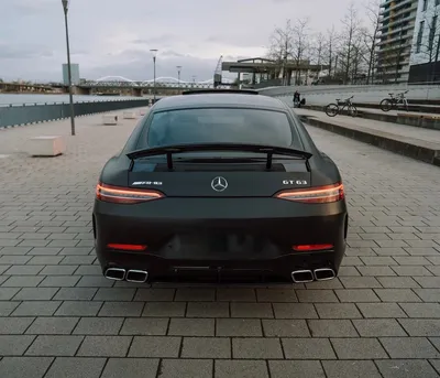Rear view of the Mercedes-AMG GT 63 with quad exhaust pipes