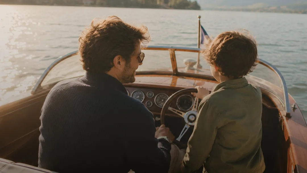 Father and son on a boat tour