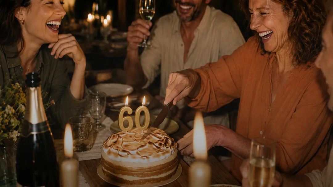 A person cutting a 60th birthday cake