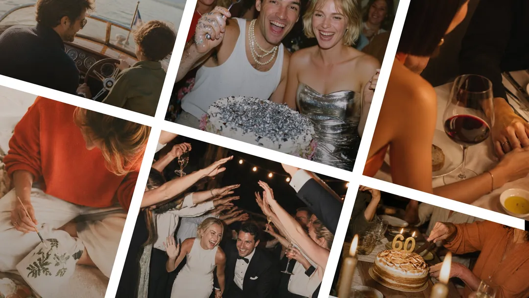 Collage of celebration moments including birthdays, weddings, and anniversaries