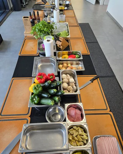 Ingredients for pizzas on a table