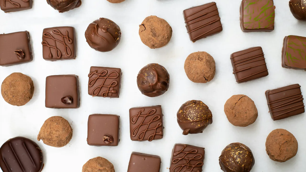 Assorted chocolate pralines on a plate