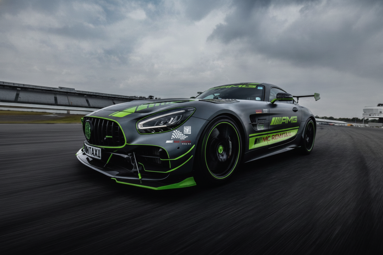 Black and green racing car