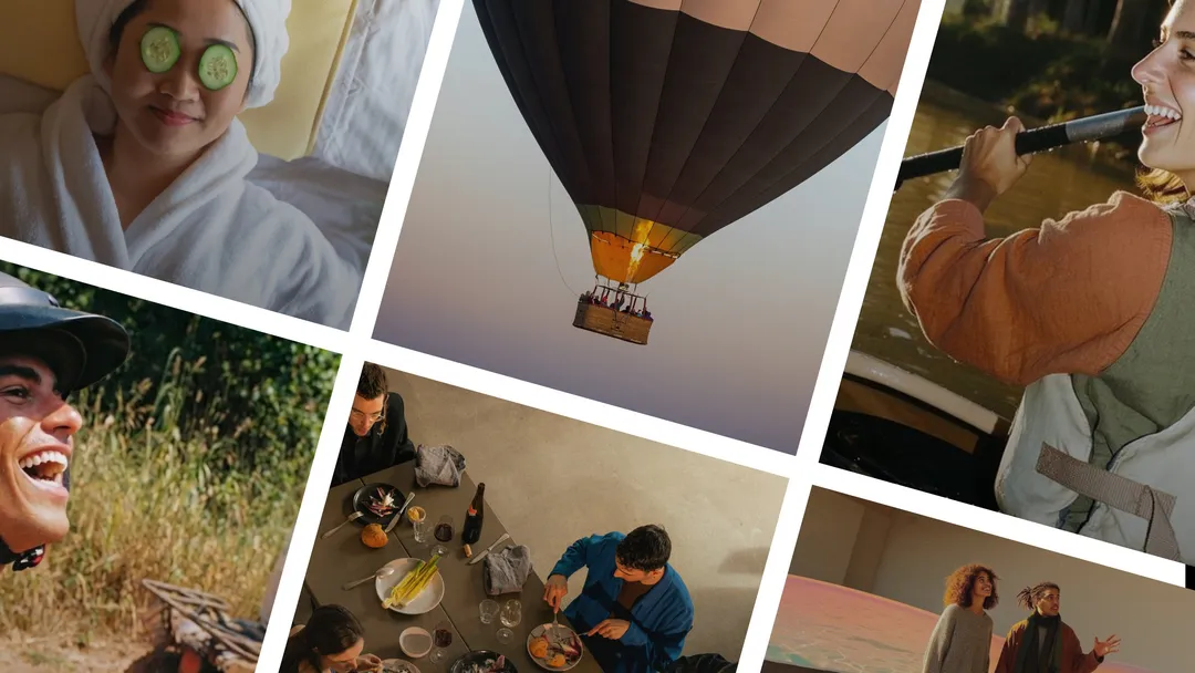 Collage of people enjoying gift experiences together, representing different gift recipients