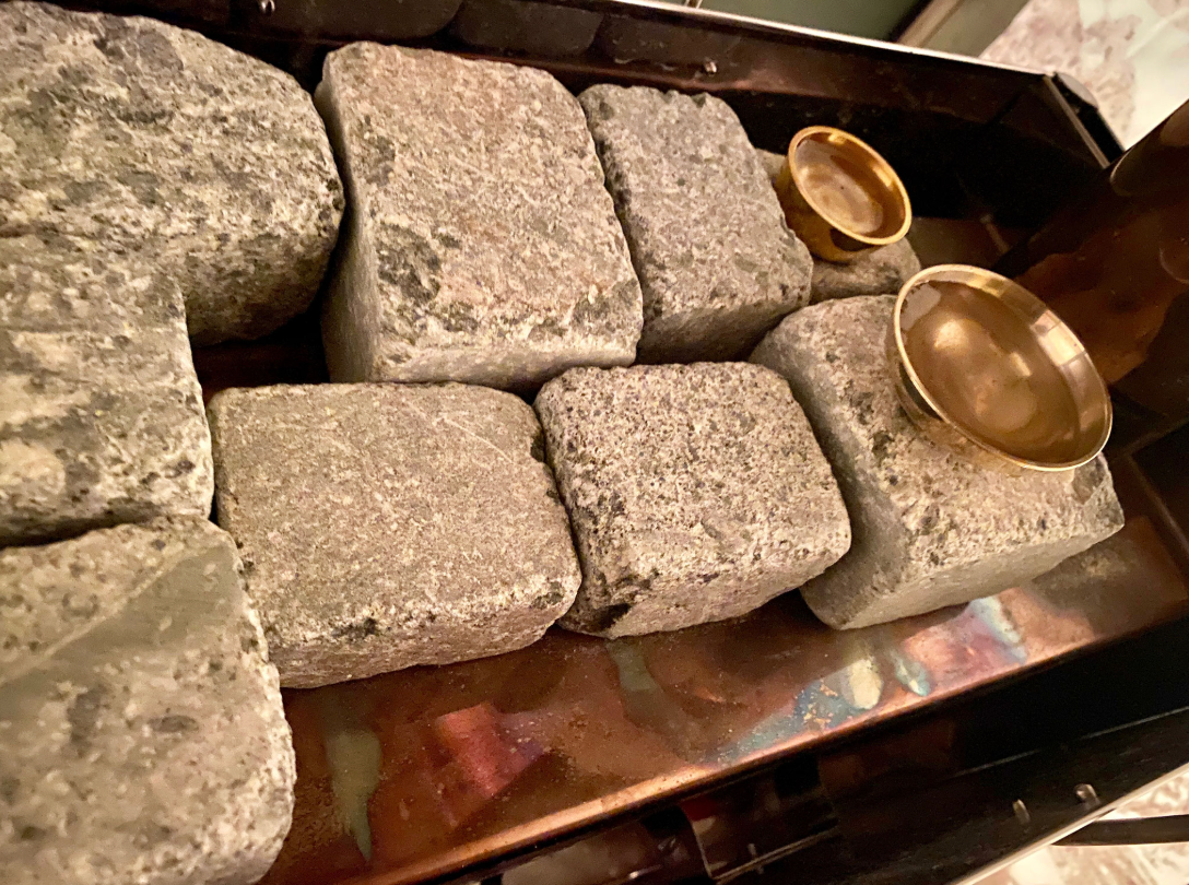 Hot stones used to heat a sauna