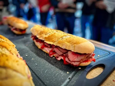 Baguette with steak inside