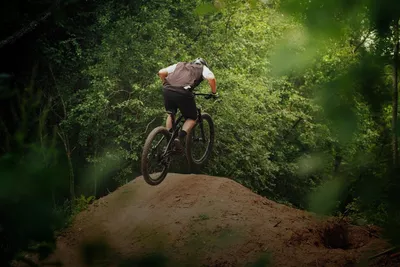 Cycling: mountain biker riding a forest trail