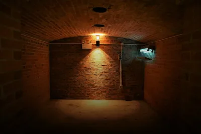 Escape room: dimly lit vaulted brick cellar