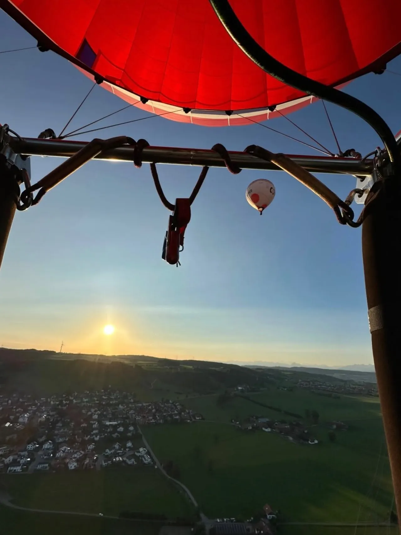 View from the balloon basket at sunrise